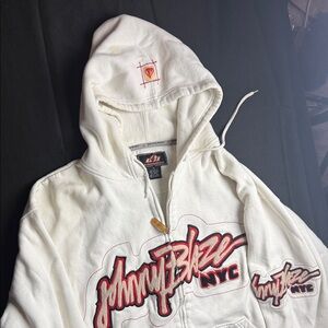 Stunning Y2K Vintage Johnny Blaze NYC White Zip-Up Hoodie